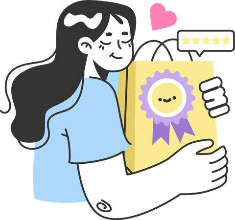 Woman gives positive shopping feedback  Illustration