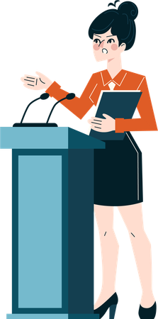 Woman gives speech on podium  Illustration