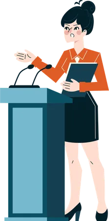 Woman gives speech on podium  Illustration
