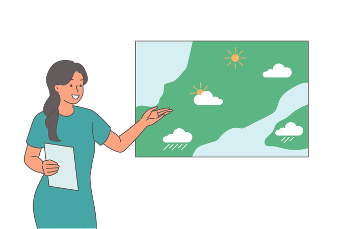 Woman gives weather forecast on TV  Illustration