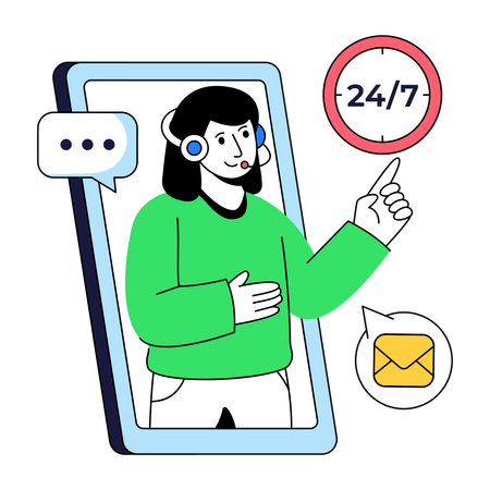 Woman giving 24 Hours Customer Support  Illustration