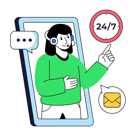 Woman giving 24 Hours Customer Support  Illustration