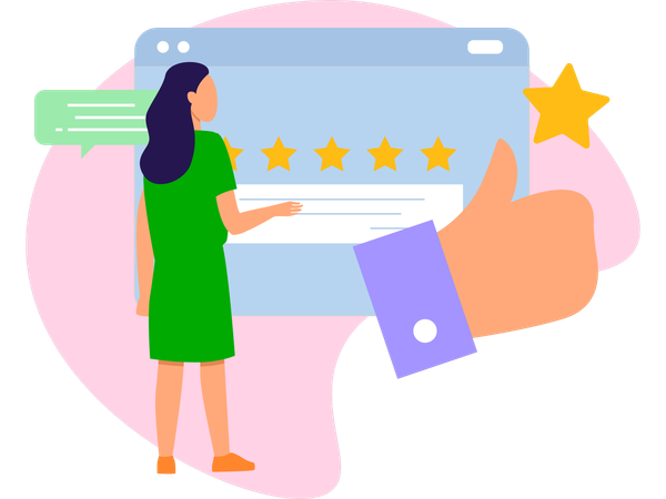 Woman giving 5 star rating  Illustration