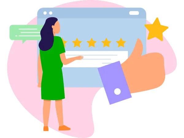 Woman giving 5 star rating  Illustration