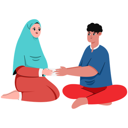 Woman Giving Alms to a Man  Illustration