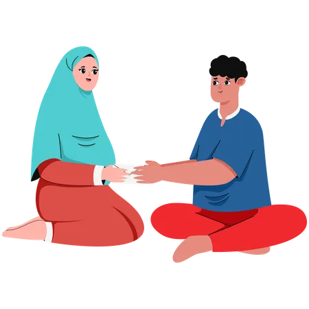Woman Giving Alms to a Man  Illustration