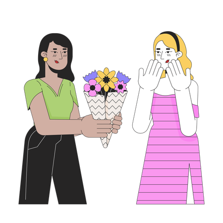 Woman giving bouquet to crush  Illustration