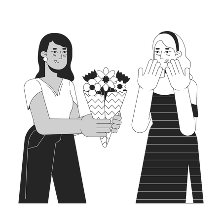 Woman giving bouquet to crush  Illustration