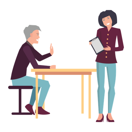 Woman giving business report to manager  Illustration