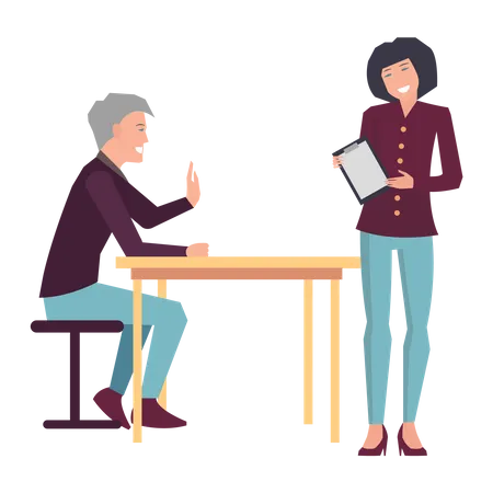 Woman giving business report to manager  Illustration
