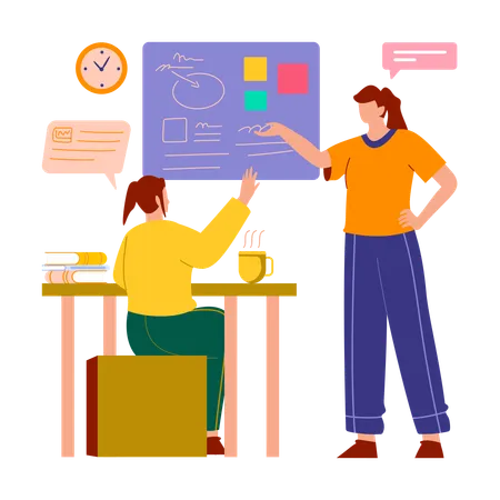 Woman giving business training  Illustration