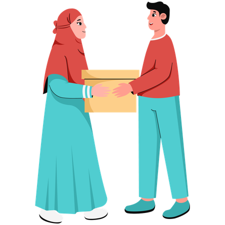 Woman Giving Cardboard For Donation  Illustration