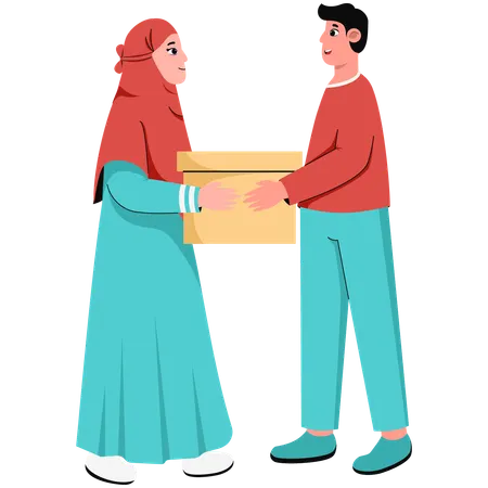Woman Giving Cardboard For Donation  Illustration