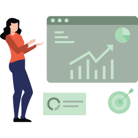 Woman giving chart graph presentation  Illustration