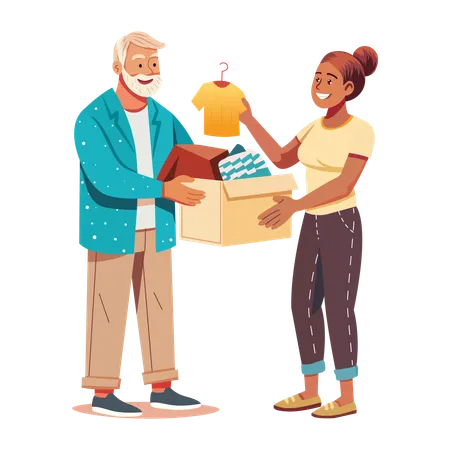 Woman giving clothes Charity to poor man  Illustration