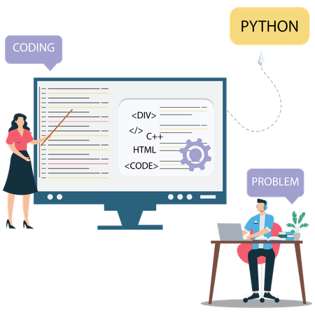 Woman giving Coding Lesson for Students  Illustration