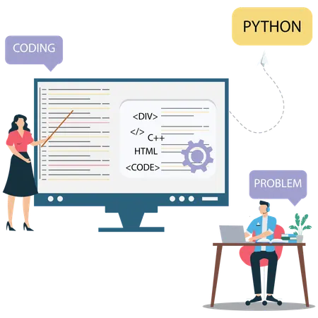 Woman giving Coding Lesson for Students  Illustration