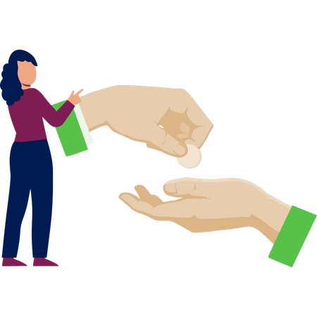 Woman giving coins  Illustration