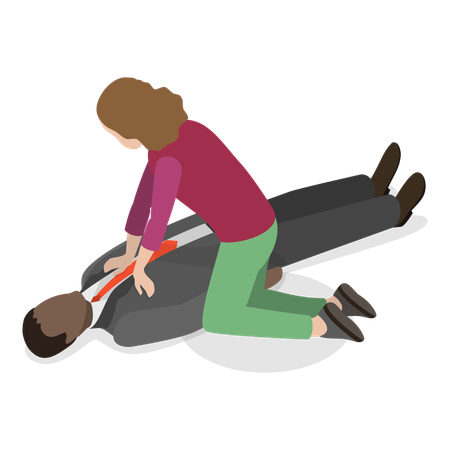 Woman giving cpr treatment to businessman  Illustration