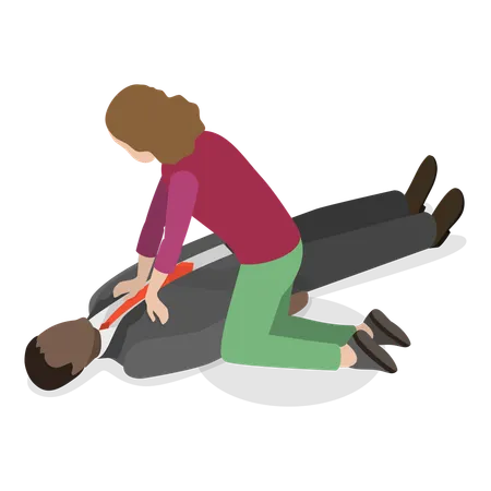 Woman giving cpr treatment to businessman  Illustration