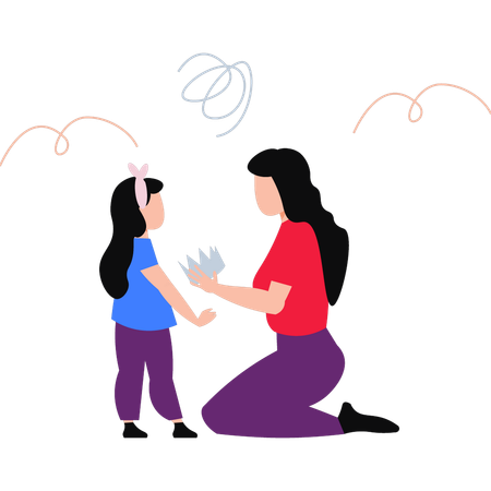 Woman Giving Crown To Child  Illustration