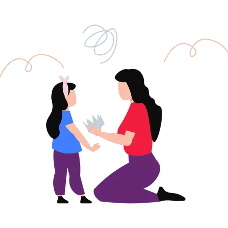 The Girl Is Giving Crown To The Child Illustration