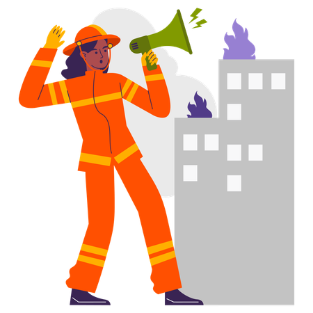 Woman giving fire warning  Illustration