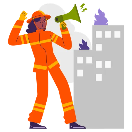 Woman giving fire warning  Illustration