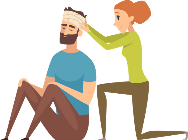 Woman giving first aid to man  Illustration