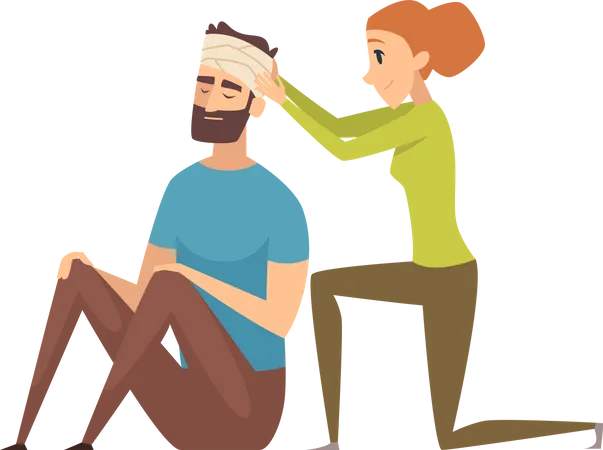 Woman giving first aid to man  Illustration