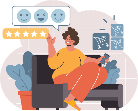 Woman giving five stars rating  Illustration