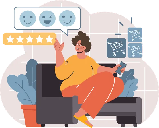 Woman giving five stars rating  Illustration