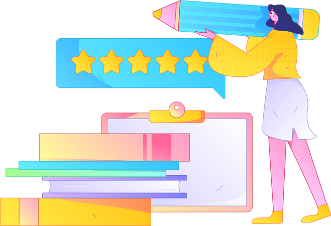 Woman giving five stars rating  Illustration