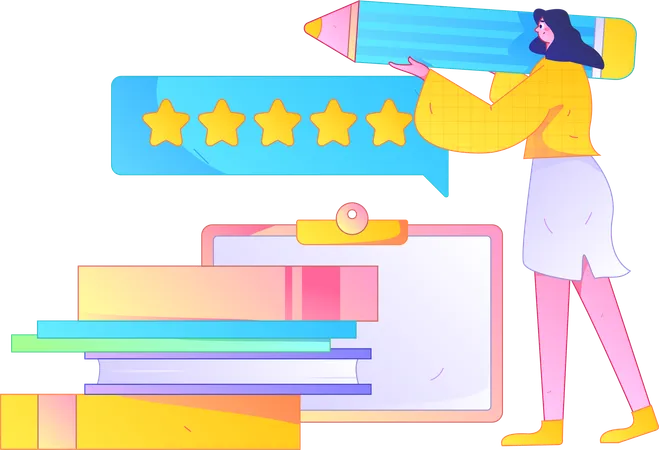 Woman giving five stars rating  Illustration