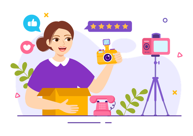 Woman giving five stars rating  Illustration