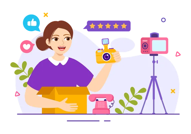 Woman giving five stars rating  Illustration