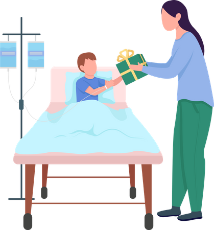 Woman giving gift to child  Illustration