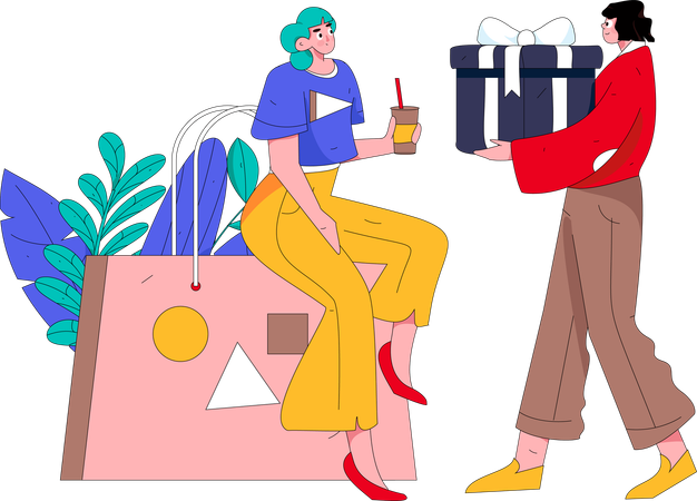 Woman giving gift to friend  Illustration