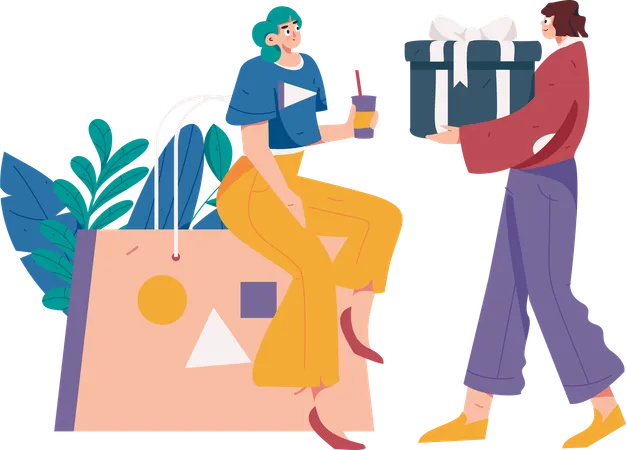 Woman giving gift to friend  Illustration