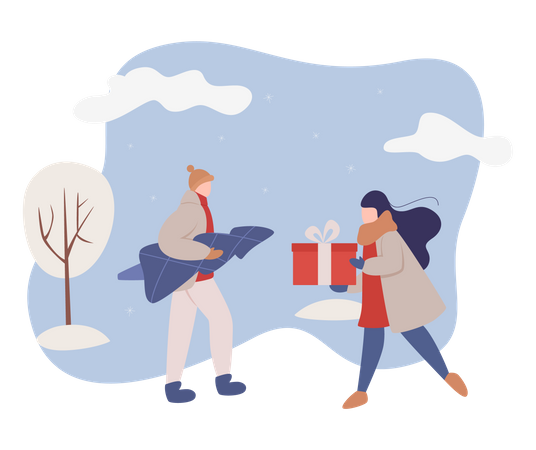 Woman giving gift to man  Illustration