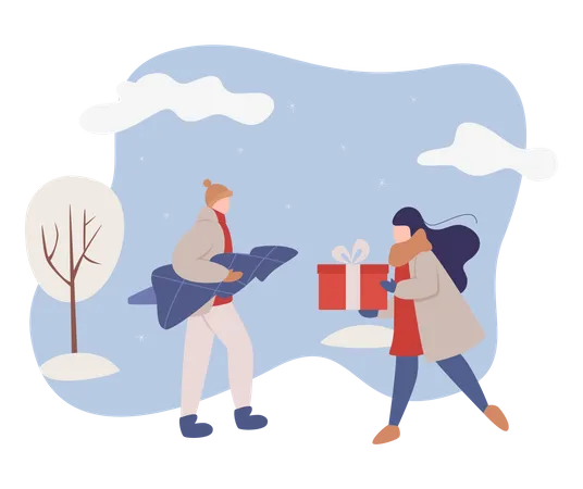 Woman giving gift to man  Illustration