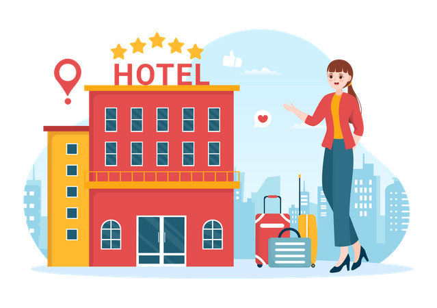 Woman giving hotel experience feedback Illustration