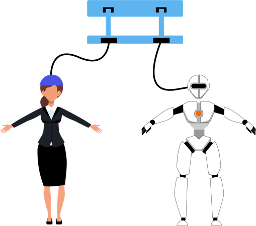 Woman giving instructions to robot  イラスト