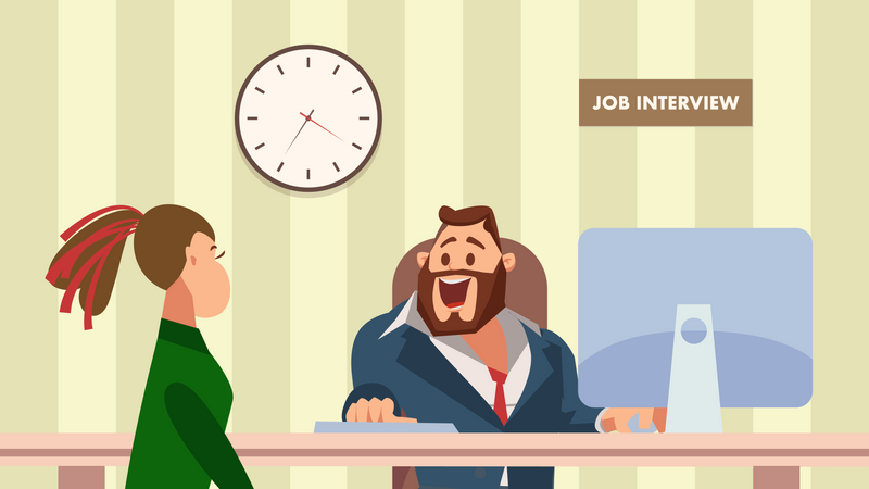 Woman giving Job Interview to Office Manager Illustration