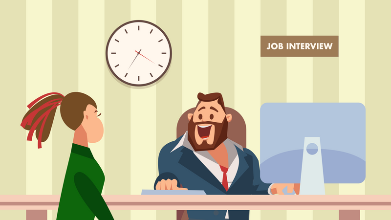 Woman giving Job Interview to Office Manager  Illustration