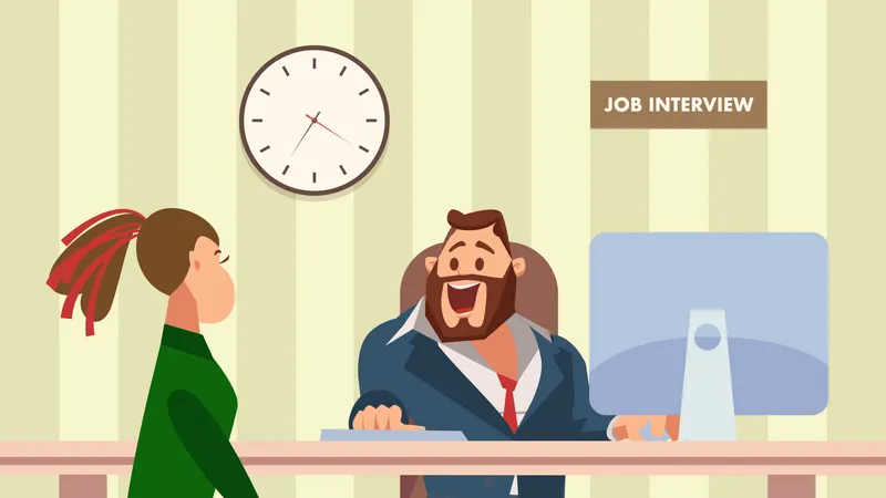 Woman giving Job Interview to Office Manager  Illustration