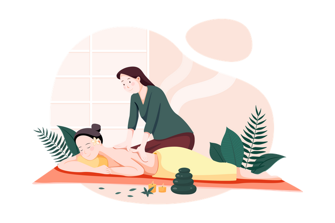 Woman giving massage to young lady  Illustration