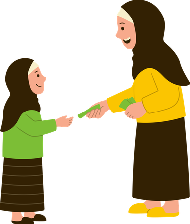 Woman giving money to poor girl  Illustration