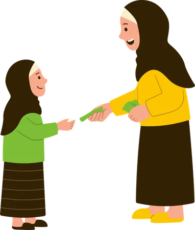 Woman giving money to poor girl  Illustration