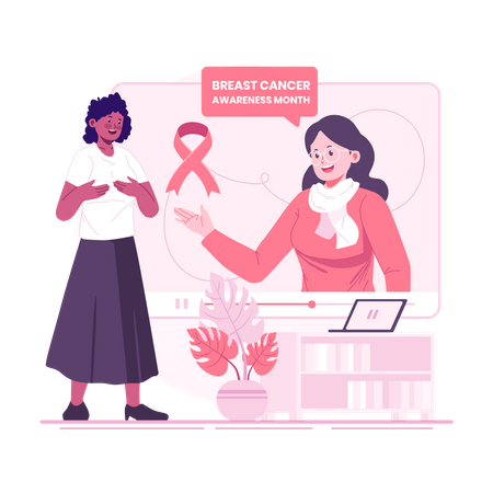 Woman giving online breast cancer awareness  Illustration